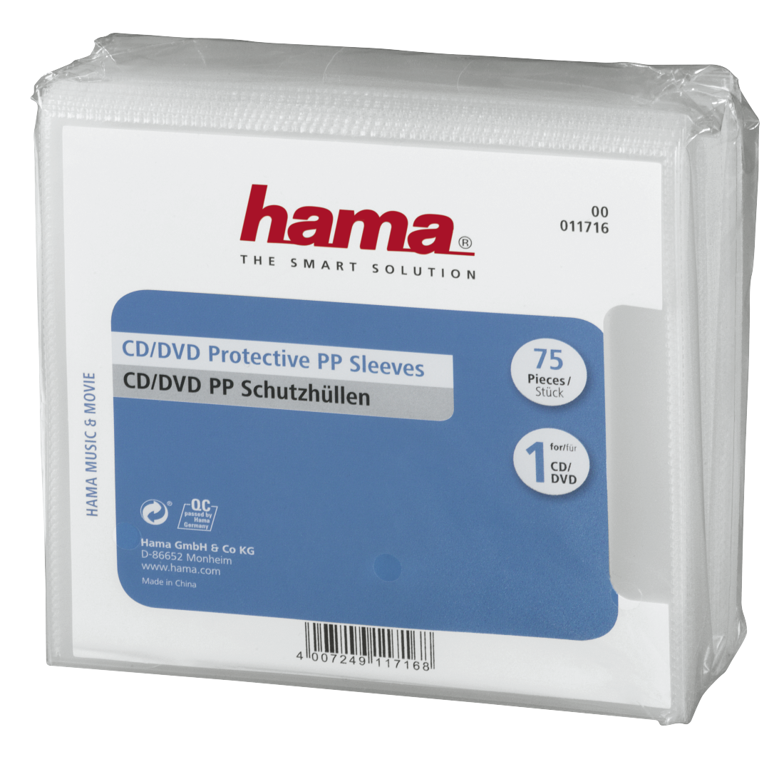 HAMA CD/DVD предпазни пликове, 75 бр, прозрачни