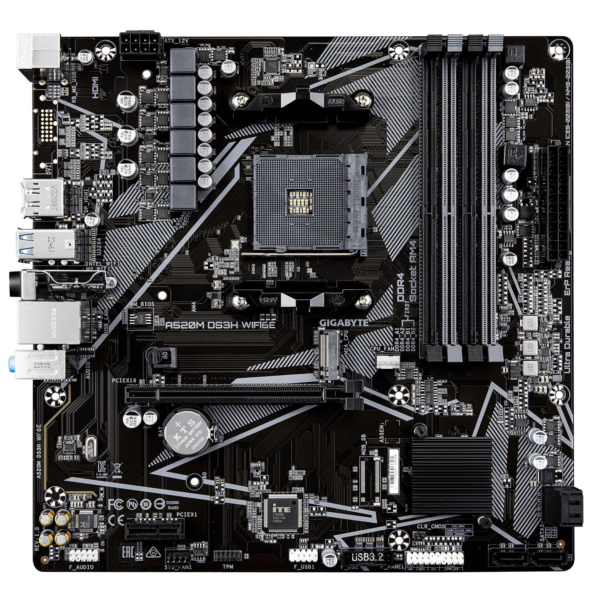 Дънна платка GIGABYTE A520M DS3H WiFi 6E, Socket AM4