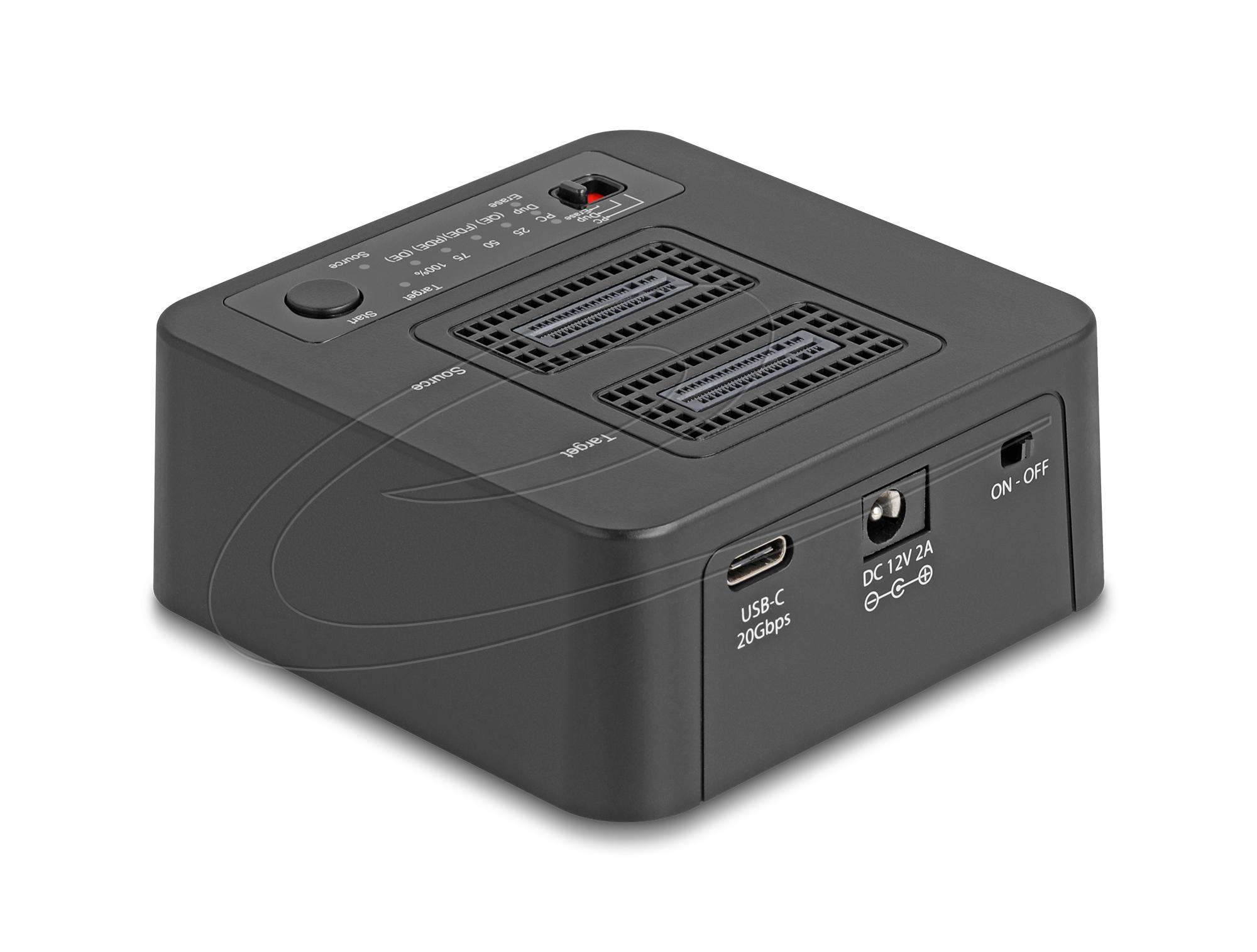 Delock M.2 Докинг станция за 2 x M.2 NVMe, клониране,изтриване, до 20 Gbps, USB-C, адаптер