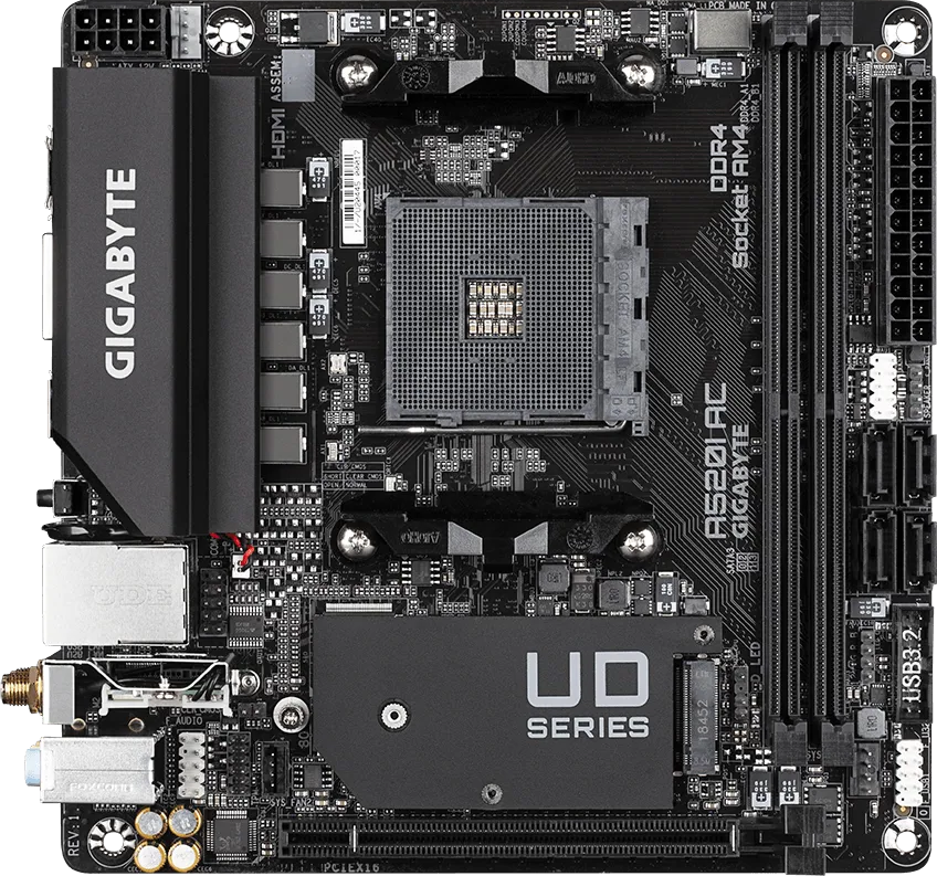 Дънна платка GIGABYTE A520I AC WIFI, Socket AM4, Mini-ITX